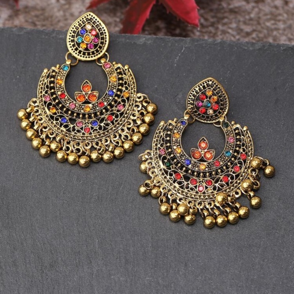Elegant Gold and Multicolor Chandelier Earrings Indian wear accessories jewelry